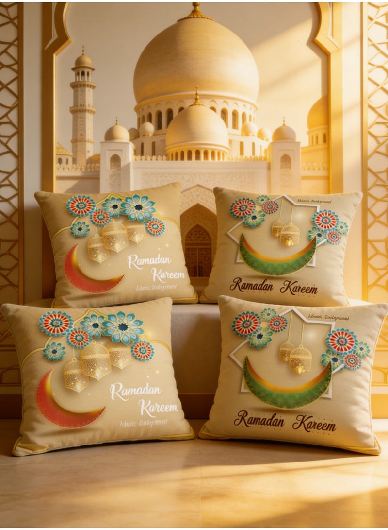 Yoawllty Ramadan Pillow Covers, 4 PCS Ramadan Decorations Pillow Cases, Ramadan Islamic Printed Cushion Cover for Home Living Room, Sofa Decoration Pillowcase(45cm * 45cm) - Image 1